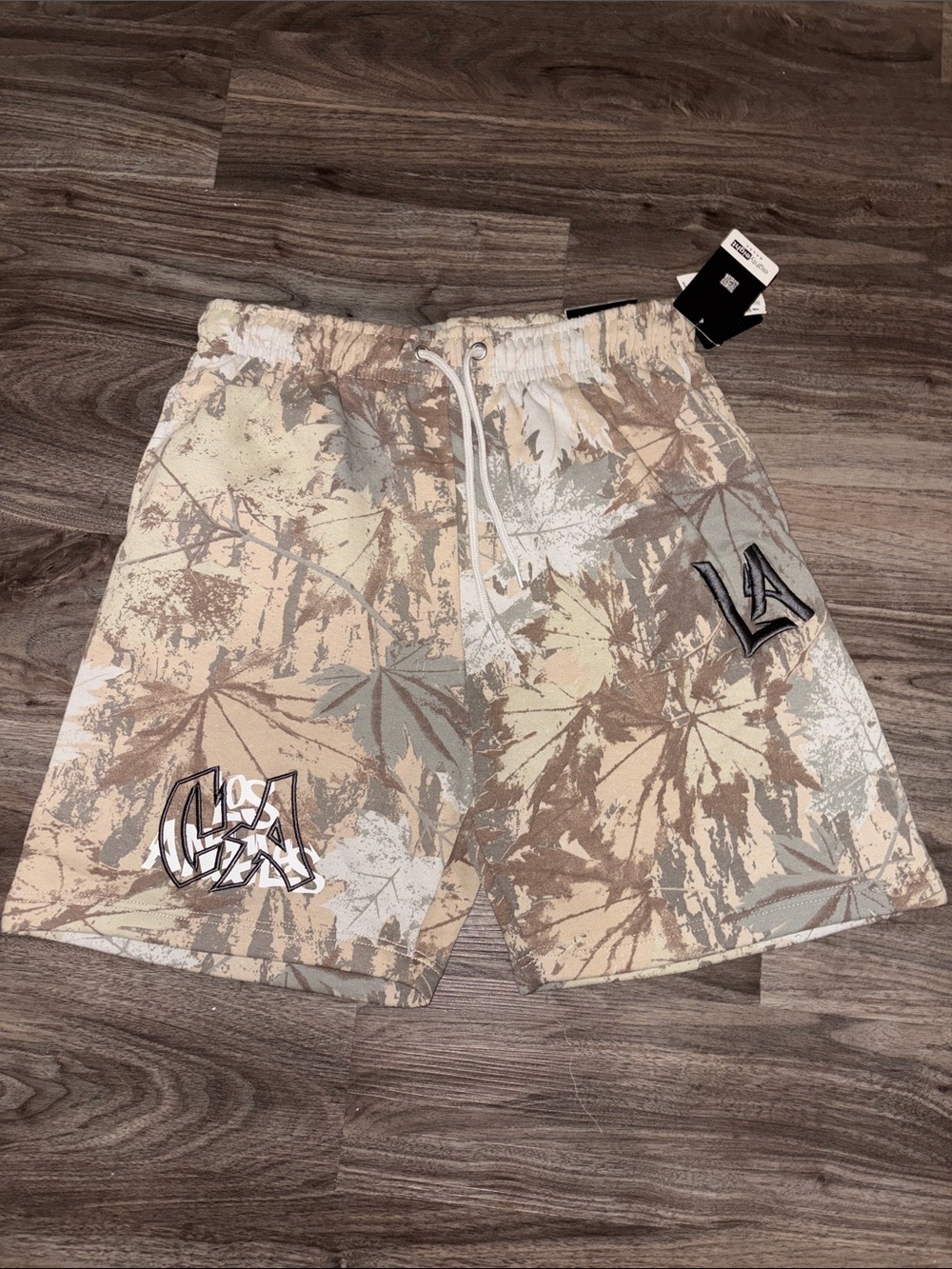 Eighty Eight Desert Camo LA Graphic Beige Drawstring Shorts
